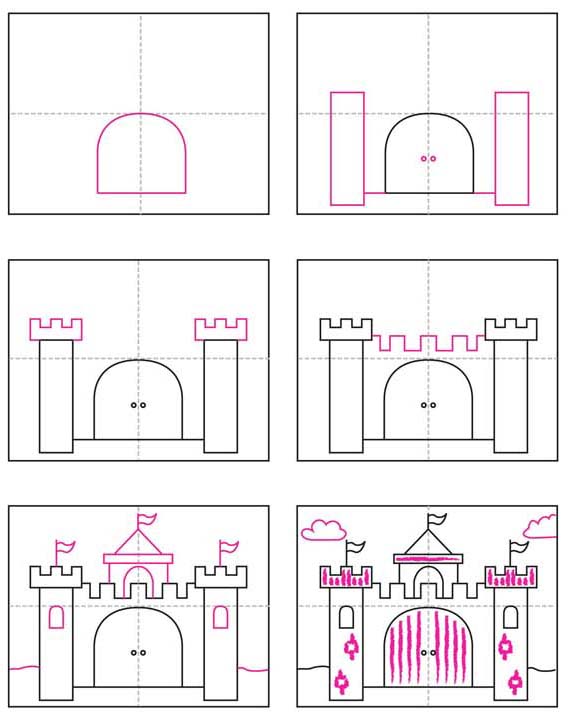 drawings of castles with steps on how to draw it