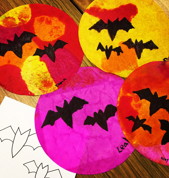 Bat Painting, Silhouettes on Coffee Filters - Art Projects for Kids