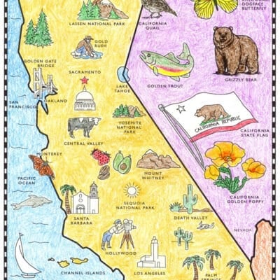 California Map for Kids Collaborative Mural Coloring Printable