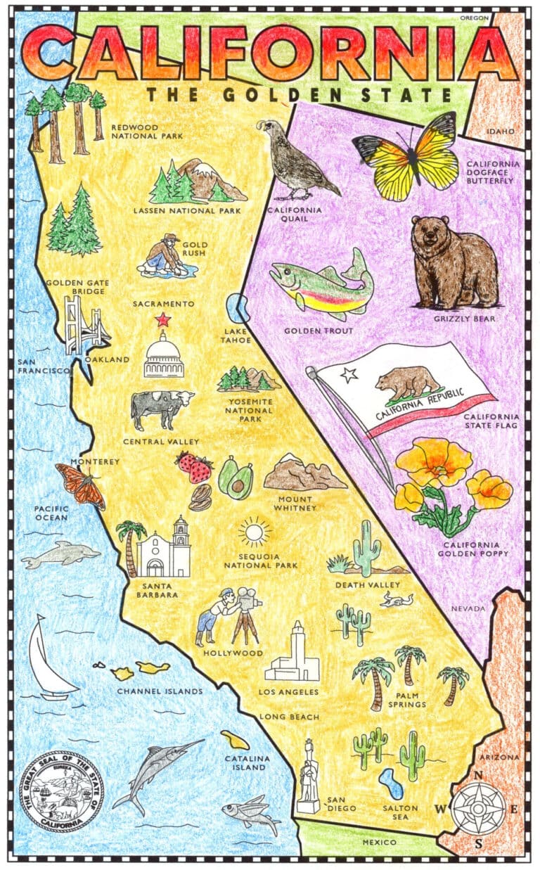 California Map for Kids Collaborative Mural Coloring Printable