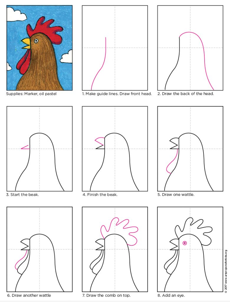 Simple Rooster Drawing · Art Projects for Kids