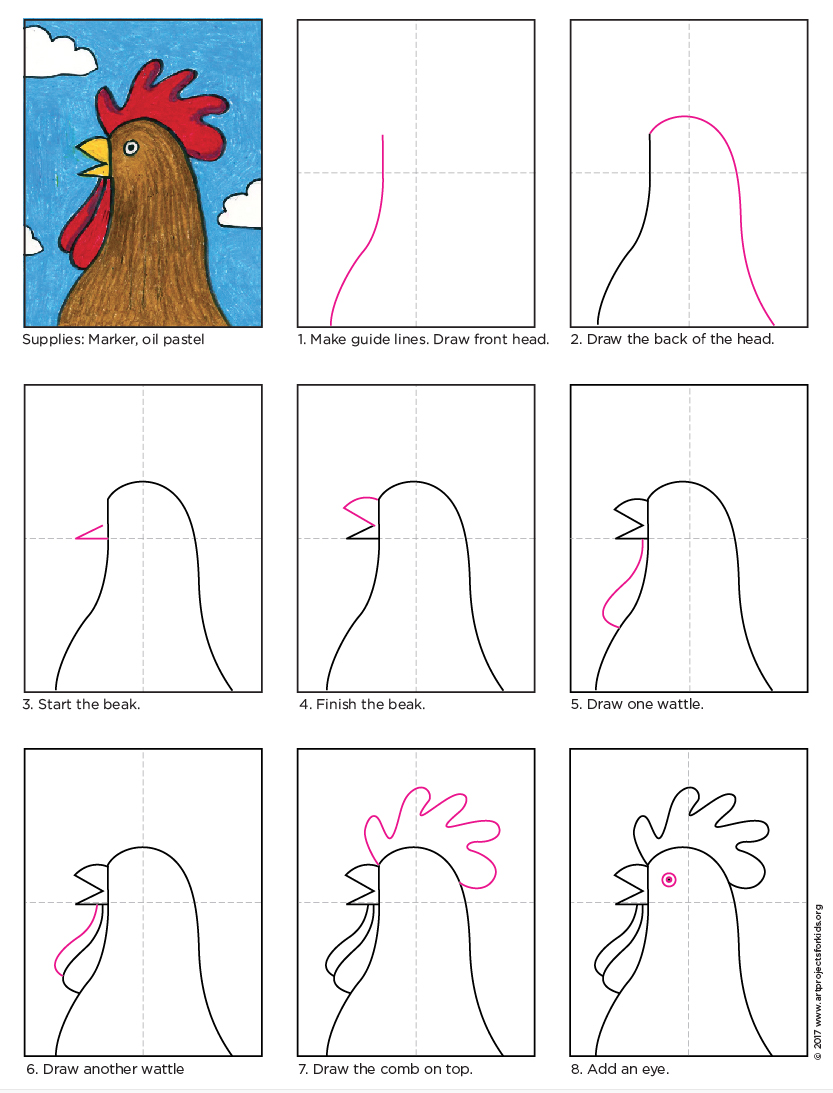 How to Draw a Rooster Head Art Projects for Kids