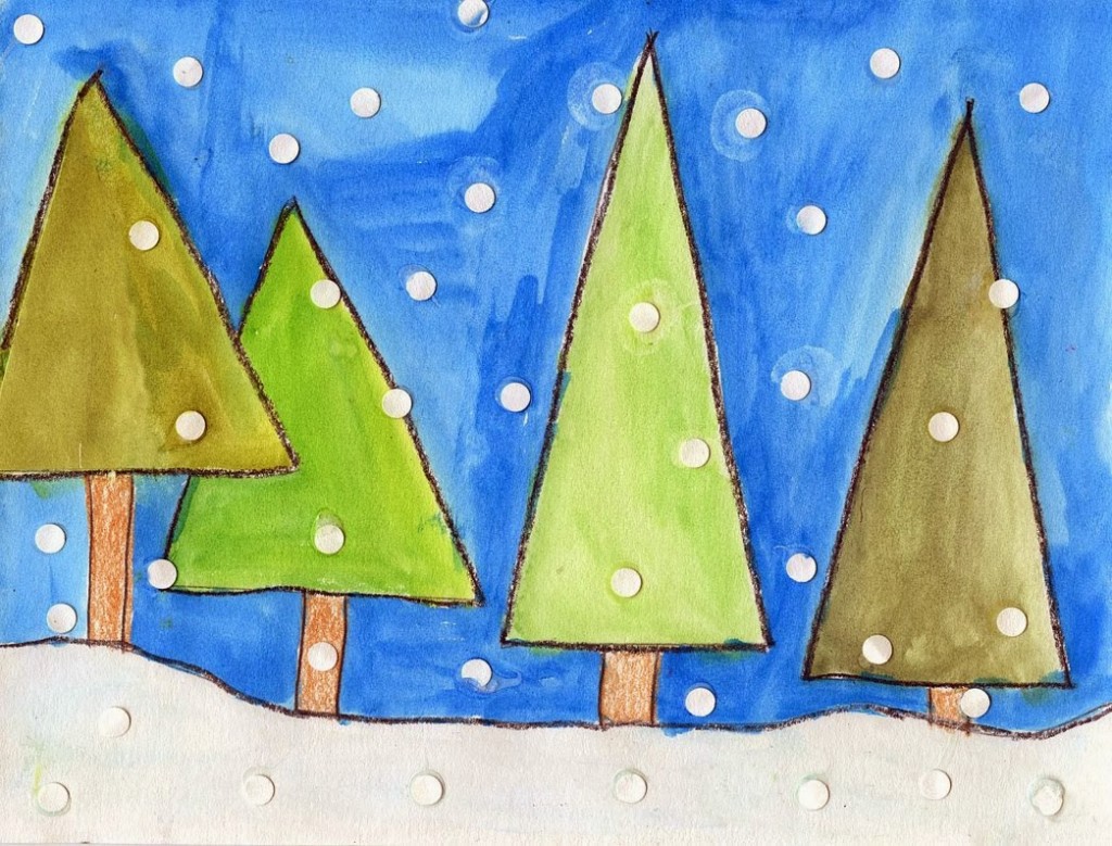 Geometric Winter Trees Art Projects for Kids