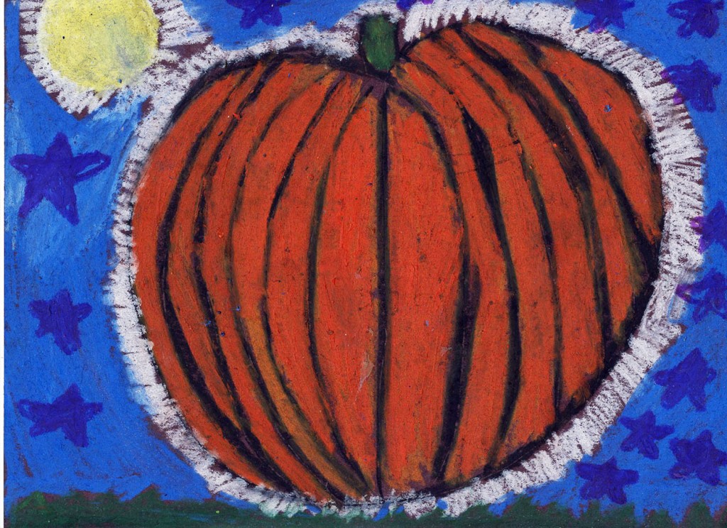 Student pumpkin drawing with pastels