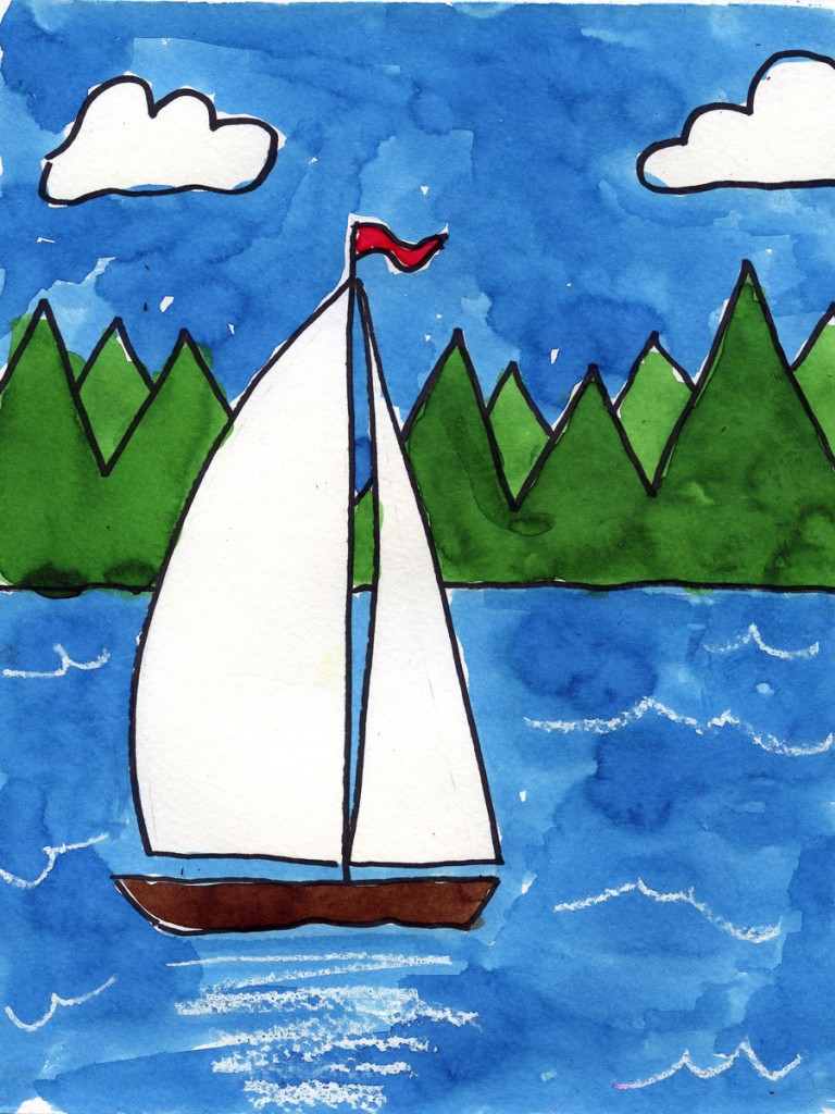 Easy How to Draw a Sailboat Tutorial and Sailboat Coloring Page · Art