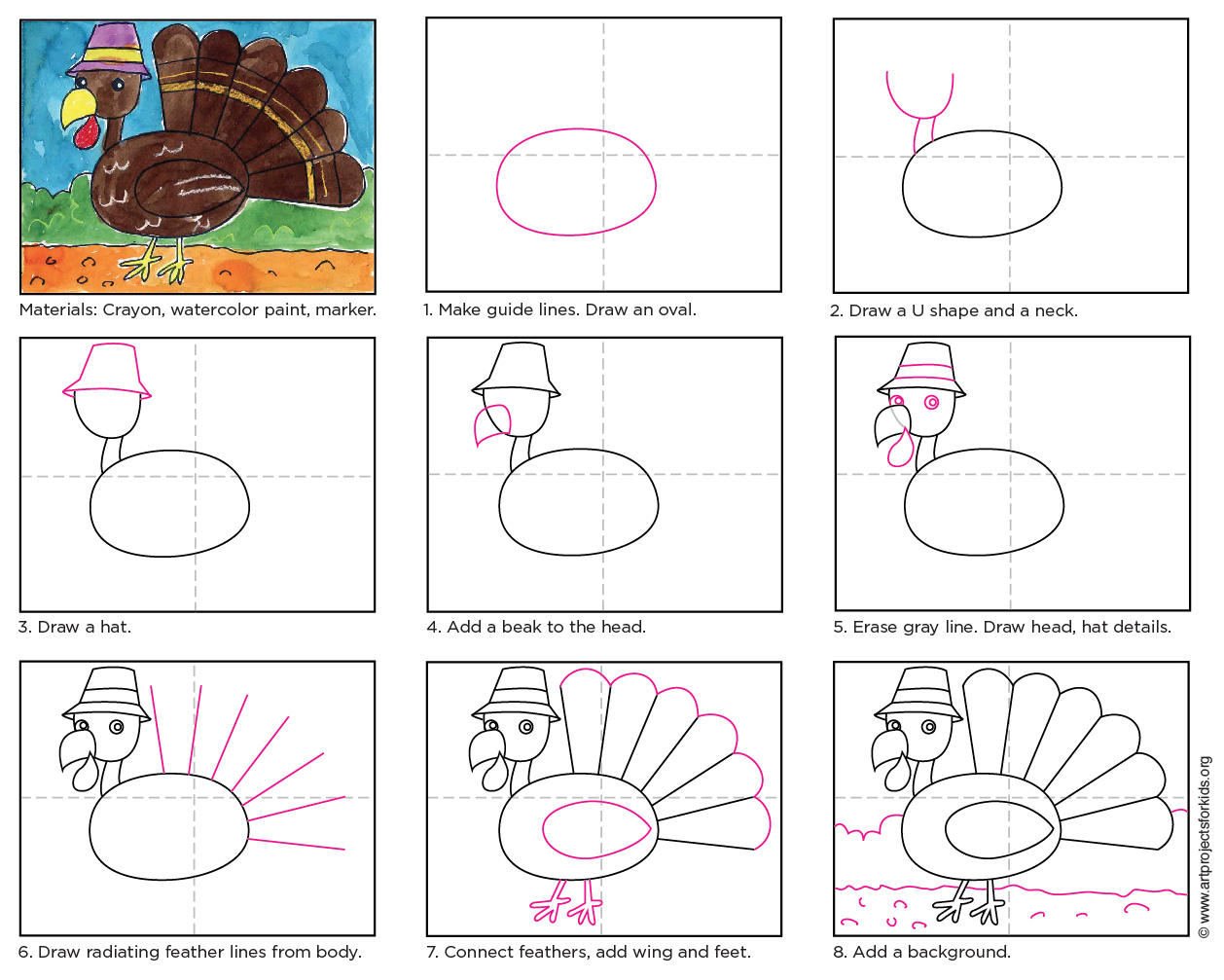 Draw a Cartoon Turkey · Art Projects for Kids