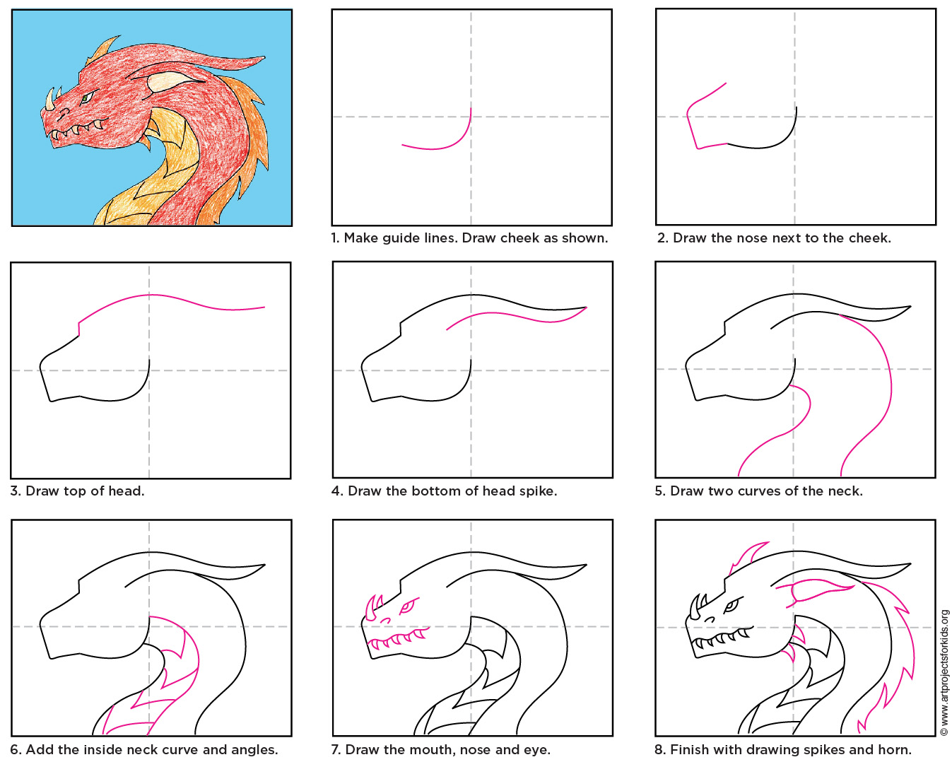 Step by step guide on how to draw a dragon’s head
