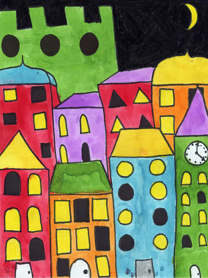 Painting Layered Buildings - Art Projects for Kids