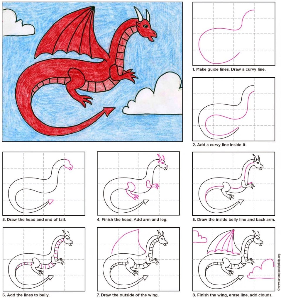 How To Draw A Dragon Draw Animals For Kids Cute Drawings Drawings ...