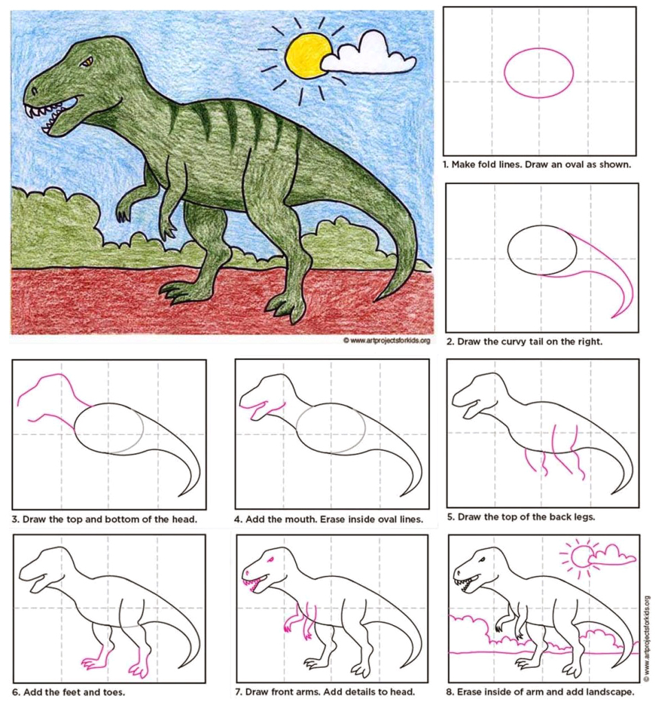 kids dinosaur drawing t rex simple
