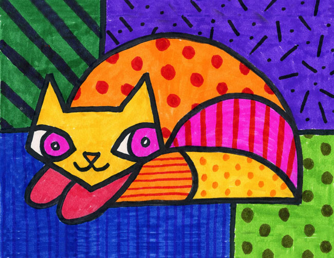 Draw A Romero Britto Cat Art Projects For Kids draw-a-romero-britto-cat-art-projects-for-kids