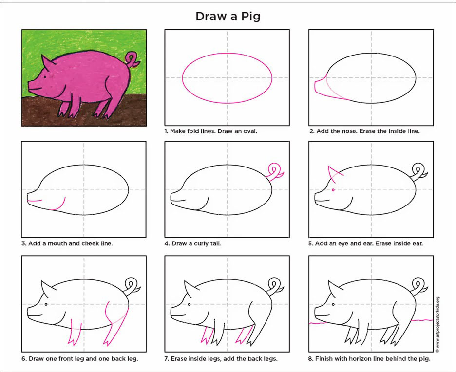 Draw a Pig Art Projects for Kids