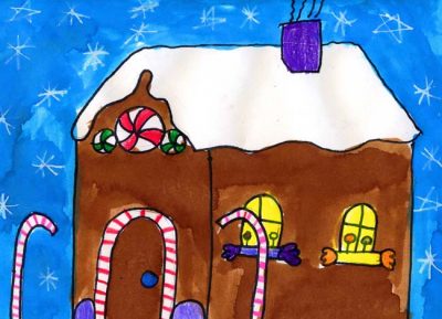Gingerbread House Watercolor Painting - Art Projects for Kids