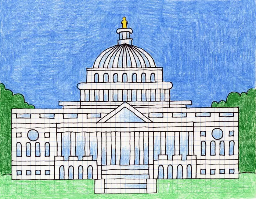 Easy How to Draw the Capitol Building Tutorial and Capitol Coloring Page