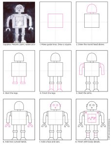 Easy How to Draw a Robot Tutorial and Robot Coloring Page