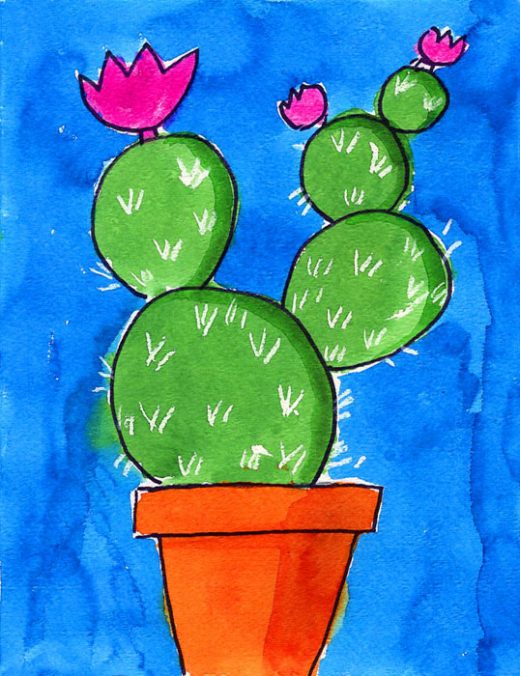 Easy How to Draw Cactus Tutorial and Cactus Coloring Page