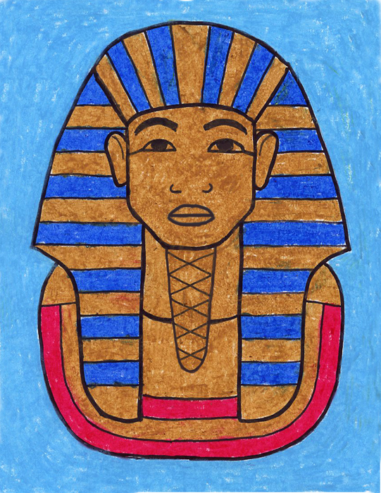 A drawing of King Tut, made with the help of an easy step by step tutorial. 