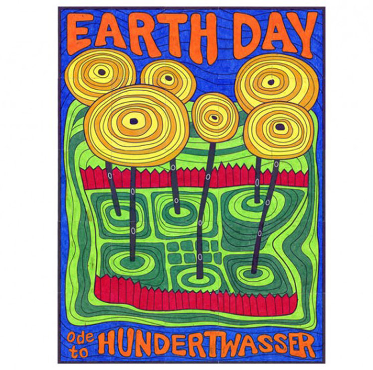 Earth day bulletin board idea with artist Hundertwasser theme.