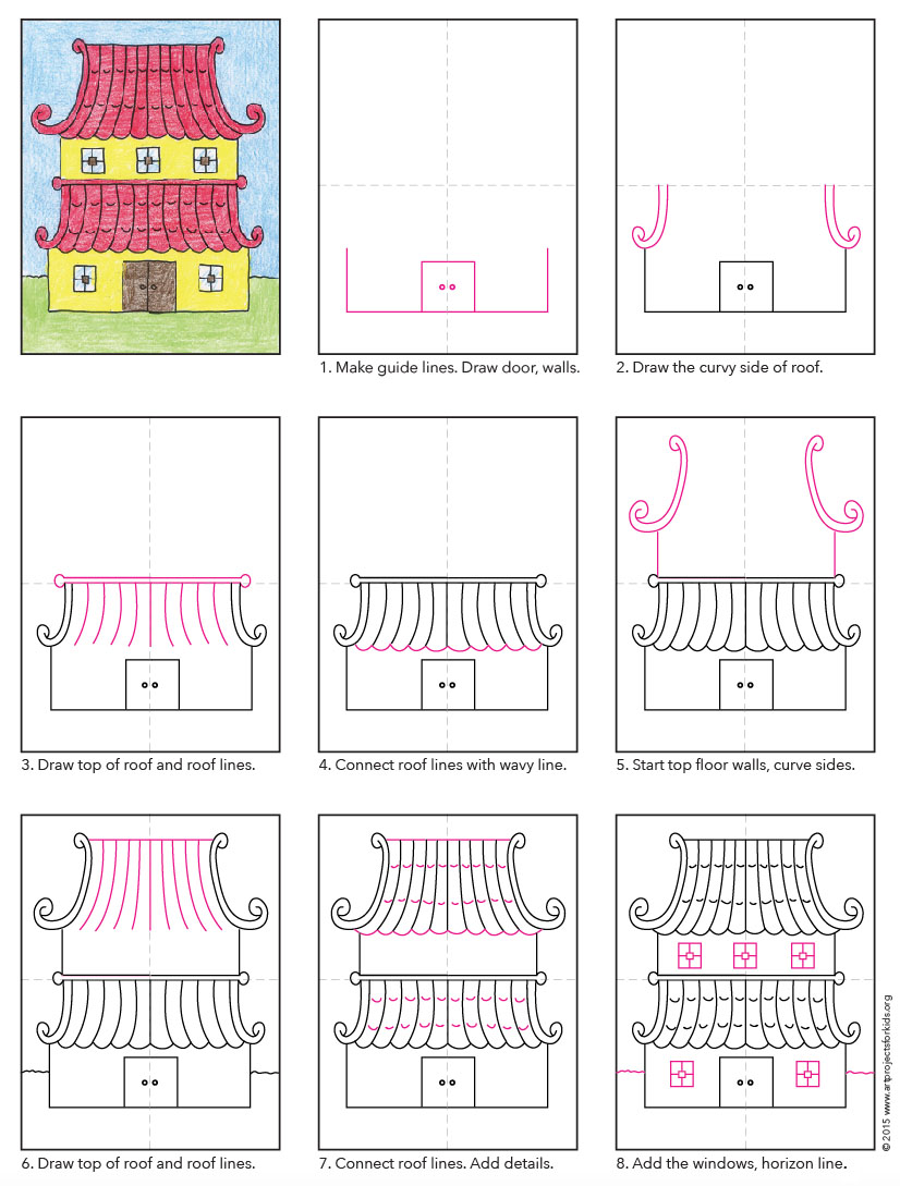 Resultat d'imatges de how to draw a pagoda