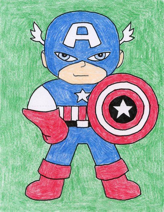 Easy How to Draw Captain America Tutorial and Captain America Coloring Page