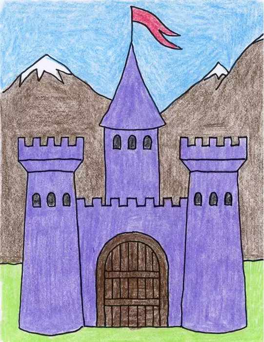 Easy How to Draw a Castle Tutorial Video and Castle Coloring Page