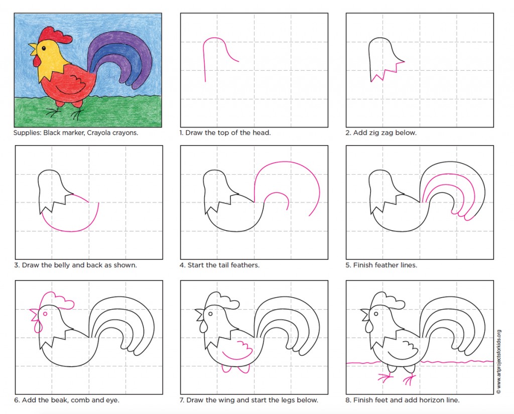 How to Draw a Rooster · Art Projects for Kids