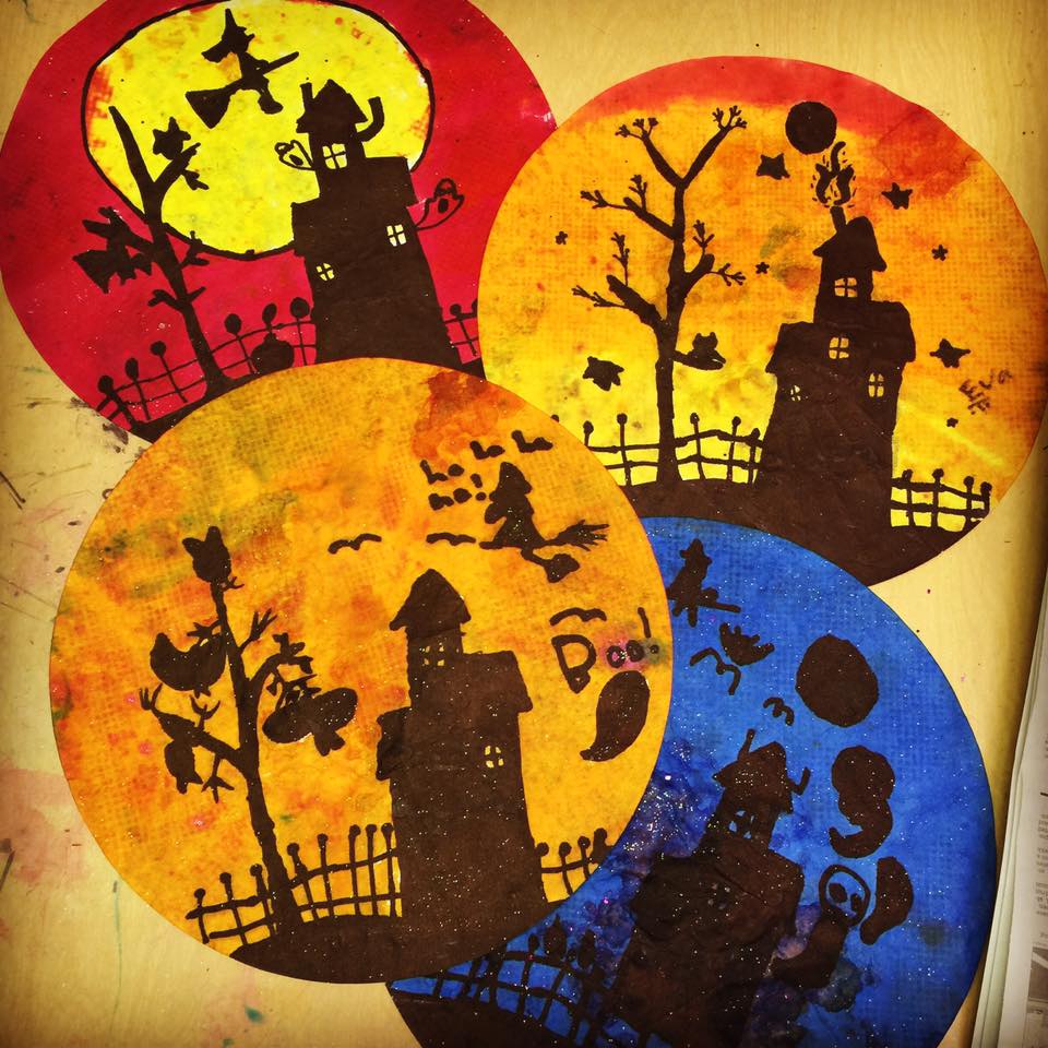 Texture Art Projects 1st Grade - Halloween Coffee Filter Silhouettes