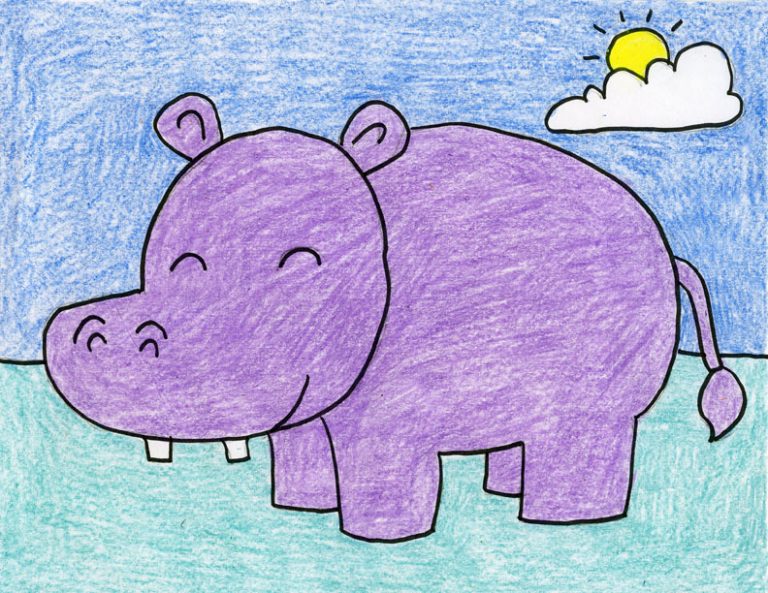 Easy How to Draw a Hippo Face Tutorial · Art Projects for Kids