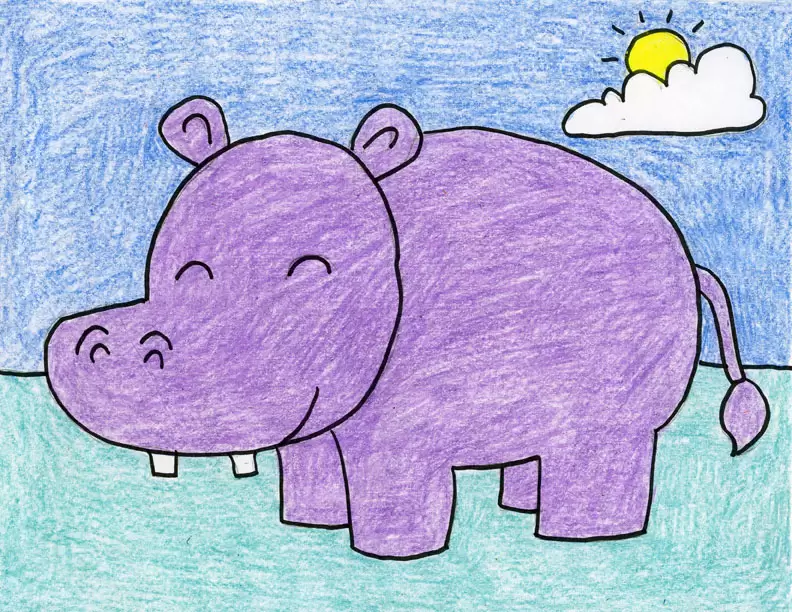 Draw a Hippopotamus · Art Projects for Kids