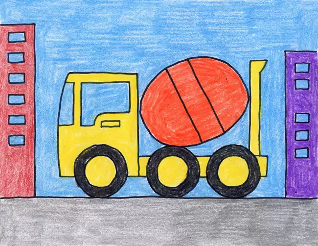 Easy How to Draw a Cement Truck Tutorial and Cement Truck Coloring Page