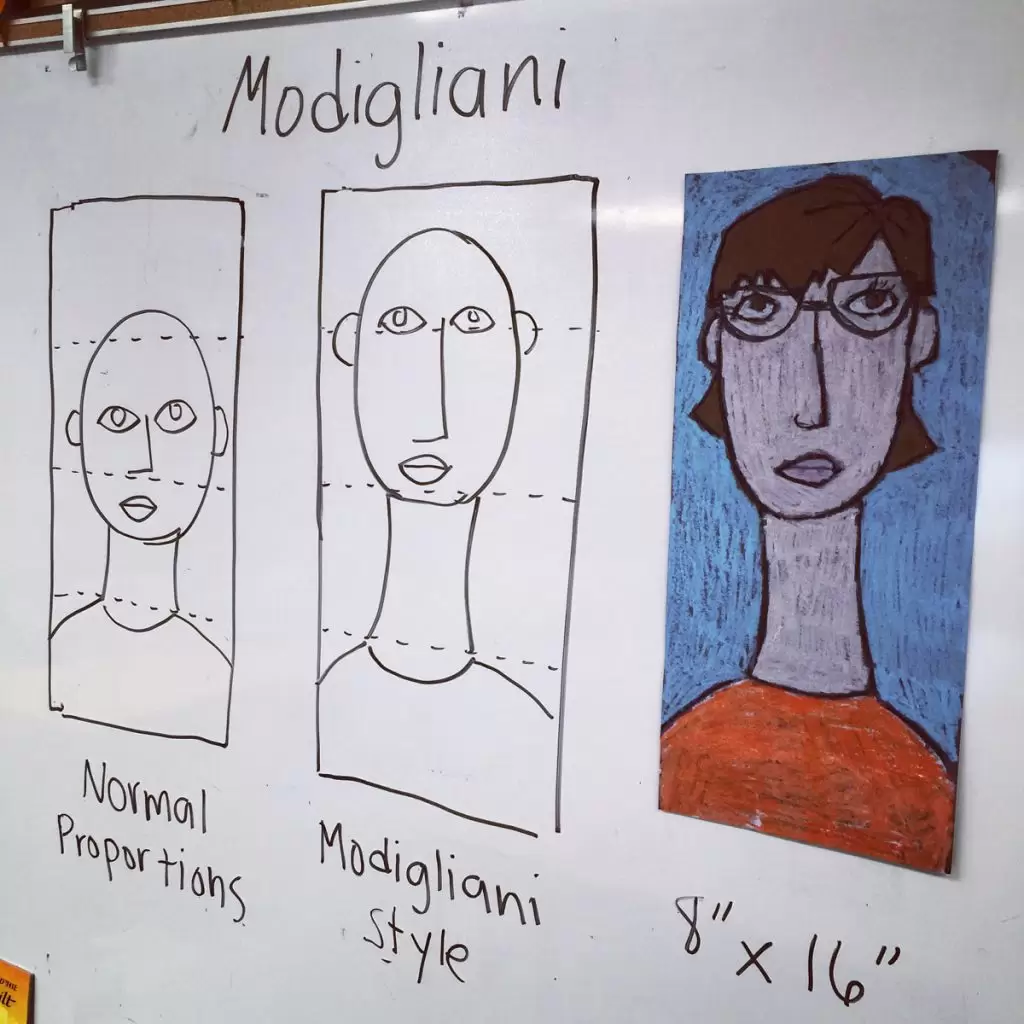 Easy Modigliani Art Project Tutorial и страница раскраски Модильяни