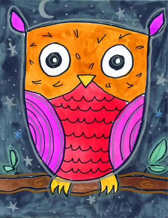 Easy Owl Drawing in 4 steps + VIDEO TUTORIAL - Smiling Colors