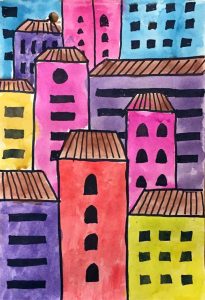 Overlapping Buildings - Art Projects for Kids