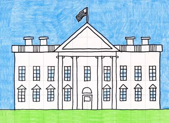 Easy Draw the White House Tutorial Video and White House Coloring Page