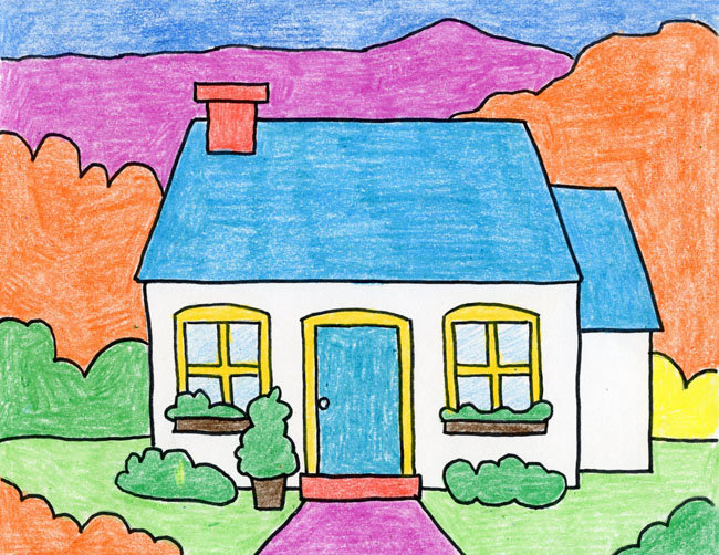 Easy How to Draw a House Tutorial and House Coloring Page