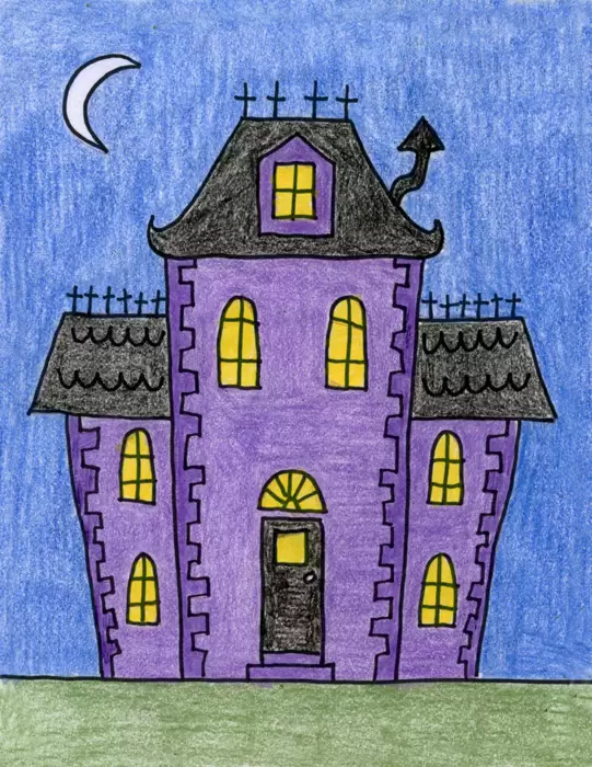 easy haunted house drawing