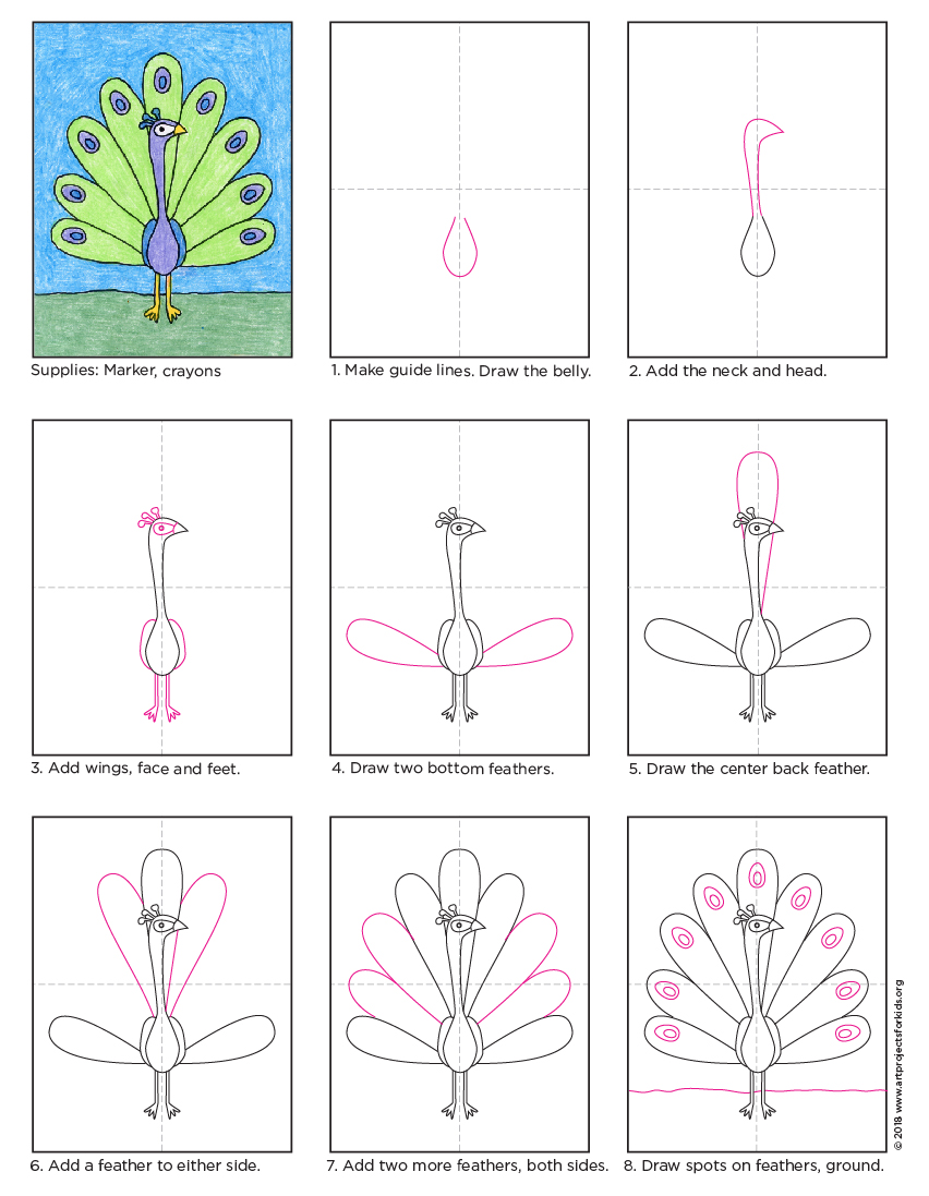 How To Draw A Peacock For Kids Peacock Drawing Simple Art Drawin ...