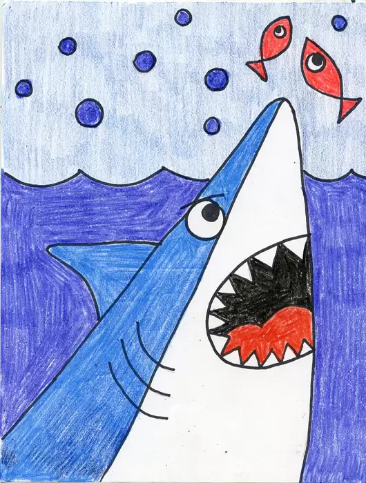 Easy How to Draw a Cartoon Shark Tutorial and Shark Coloring Page