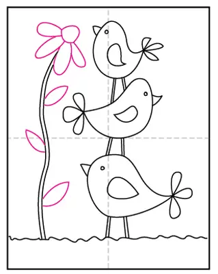A Hand Drawn Monochrome Composition of Vintage Flowers and Birds.Spring  Birds Sitting on Blossom Branches. Linear Stock Illustration - Illustration  of bird, abstract: 125723181
