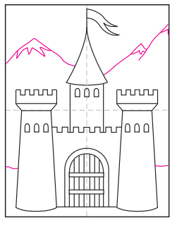 Easy How to Draw a Castle Tutorial and Castle Coloring Page