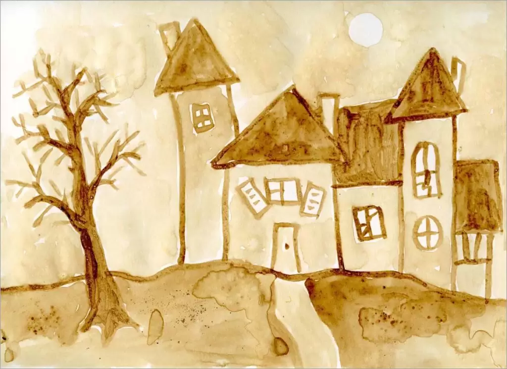 A haunted house art project, made with the help of an easy step by step tutorial.
