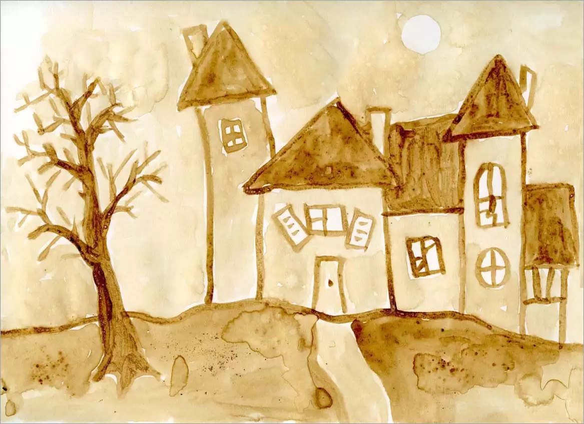 Easy Haunted House Art Project: Painting with Coffee