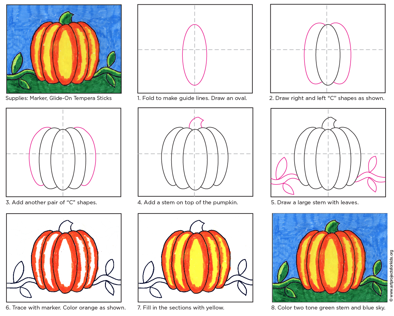 How To Draw A Pumpkin With Leaves