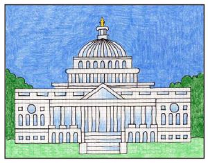 Easy How to Draw the Capitol Building Tutorial and Coloring Page