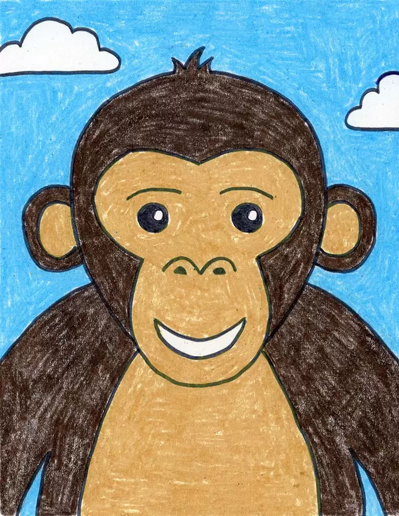 Easy How to Draw a Monkey Face Tutorial and Monkey Face Coloring Page