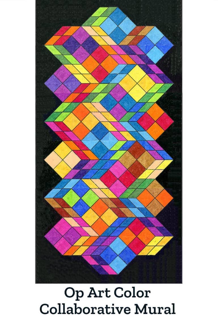 Op Art Color Collaborative Mural: Vasarely-Inspired Class Artwork