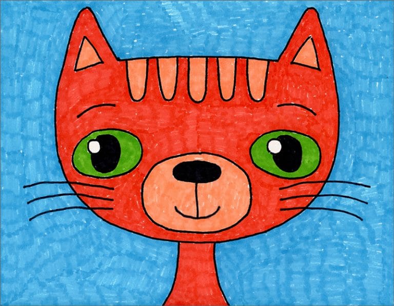 Easy How to Draw a Cartoon Cat Face Tutorial and Cartoon Cat Face Coloring Page