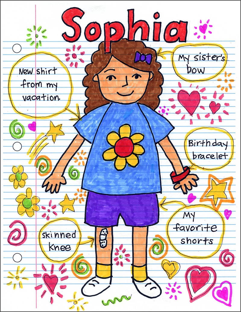 Easy How To Draw A Doodle Self Portrait And Doodle Self Portrait Coloring Page Art Projects For Kids