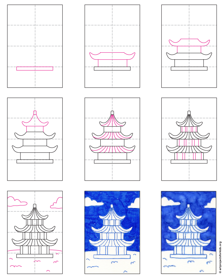 Easy How to Paint a Pagoda Tutorial · Art Projects for Kids