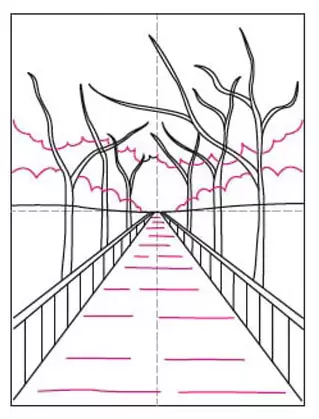 LINEAR PERSPECTIVE: Lines and vanishing points used to depict the  diminishing sizes and r… | Linear perspective drawing, Linear perspective  art, Perspective drawing